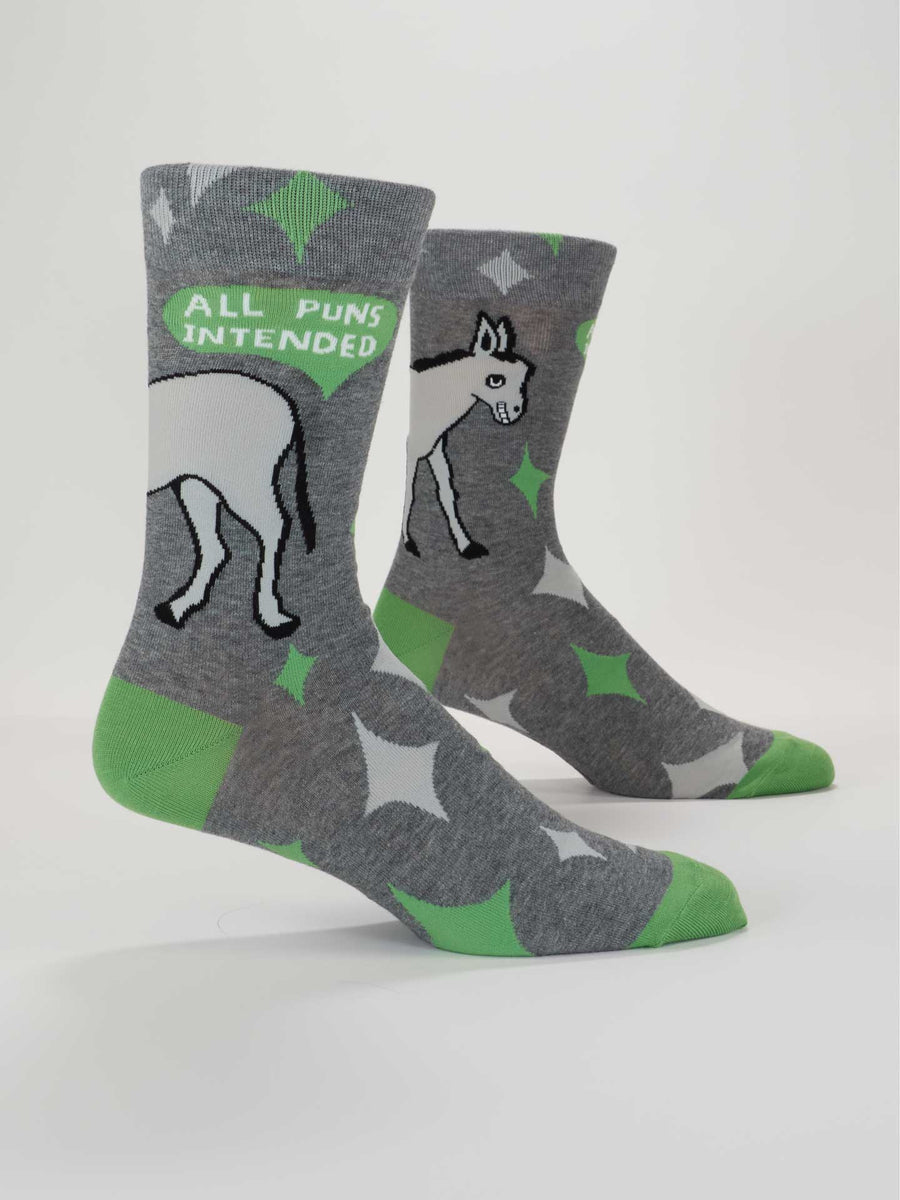 All Puns Intended M-Crew Socks – Blue Q