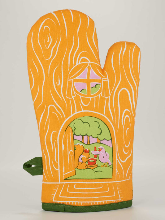 The Blue Q "I Put Wine In The Sauce And Also In My Mouth" Oven Mitt features a playful orange design, perfect for cooking with personality.