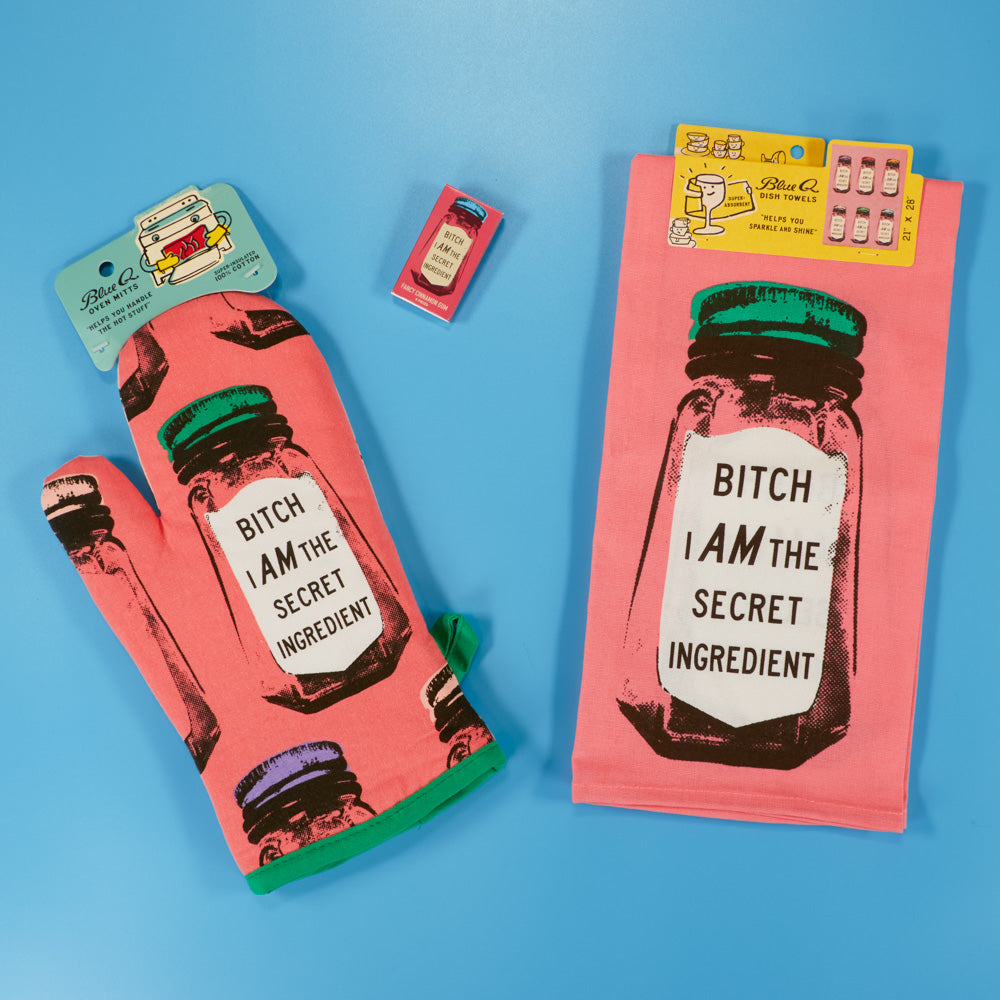Gant De Cuisine Blue Q – Matelassé, 100 % Coton, Motif 'Bitch I Am The Secret Ingredient' – Isolant Super Résistant
