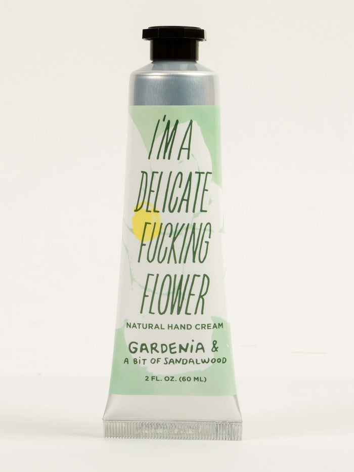 blue q I'm a Delicate Fucking Flower Natural Hand Cream - Gardenia & a Bit of Sandalwood
