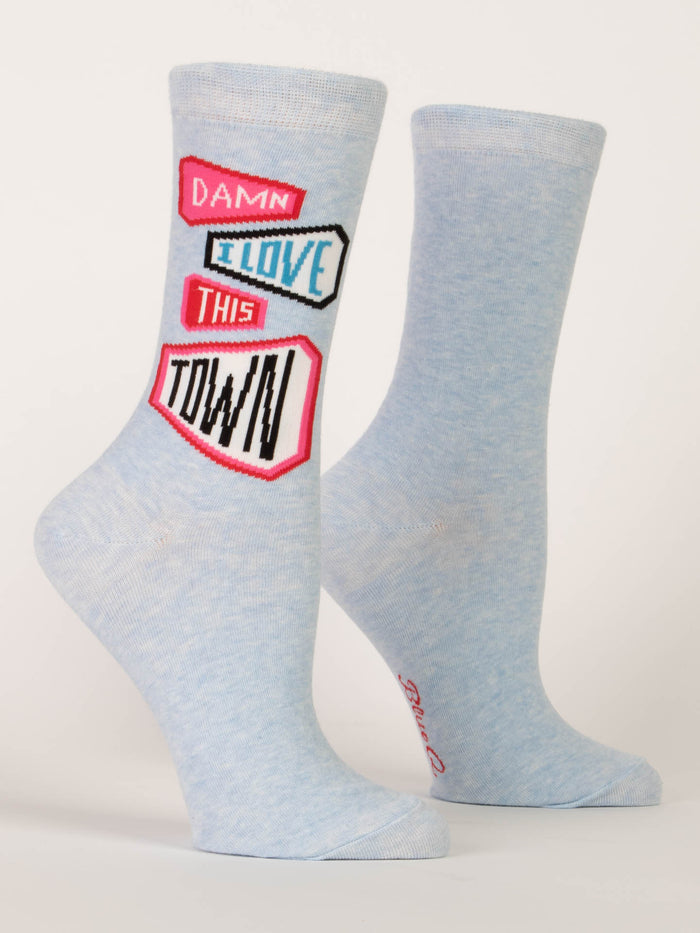 blue q Damn I Love This Town W-Crew Socks