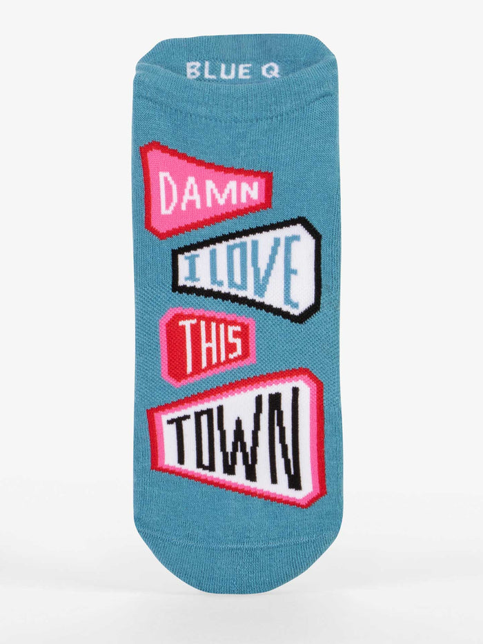 blue q Damn I Love This Town Sneaker Socks