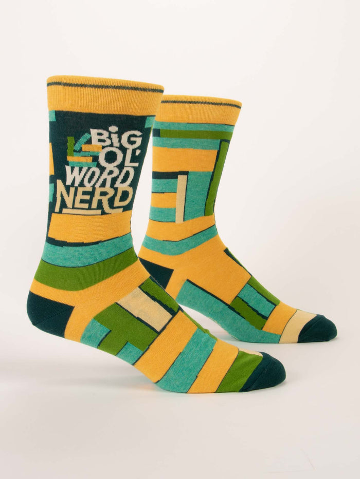 blue q Big Ol' Word Nerd M-Crew Socks