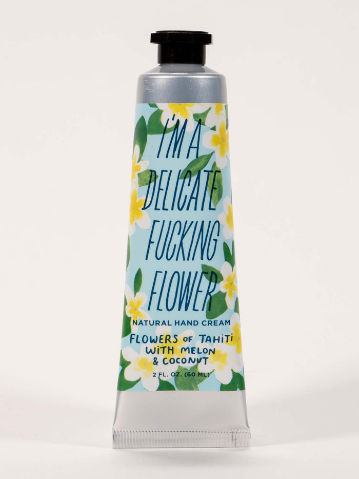 blue q I'm A Delicate Fucking Flower Hand Cream Flowers Of Tahiti With Melon & Coconut