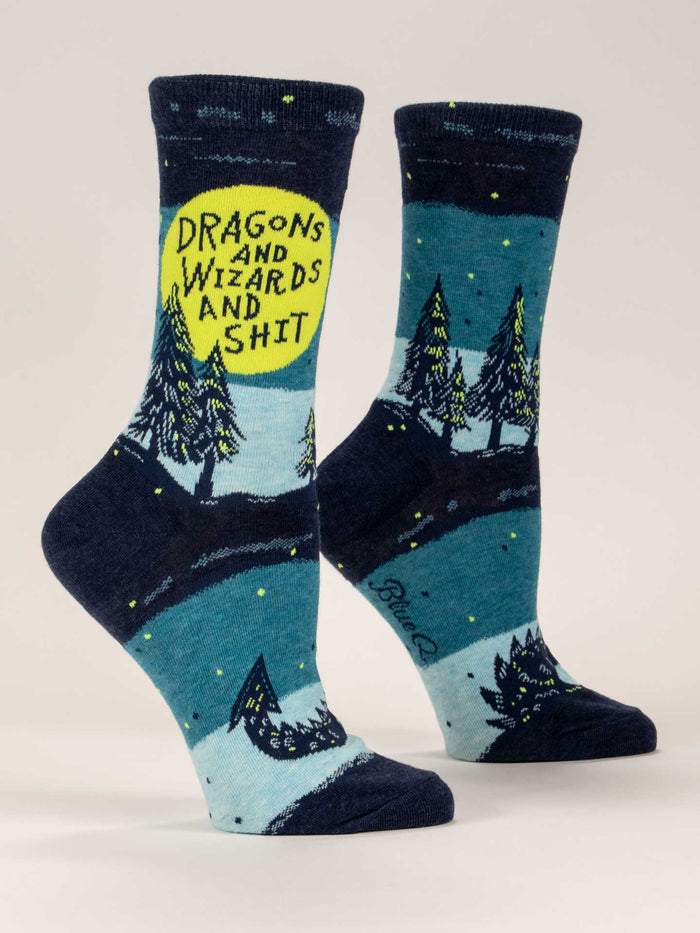 blue q Dragons And Wizards And Shit W-Crew Socks