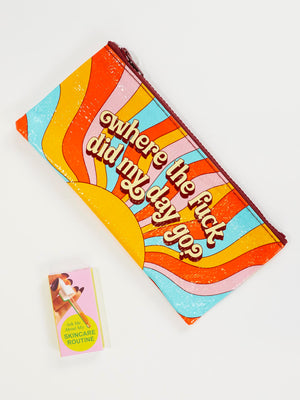 The Me Time Sale Pack by Blue Q includes a retro waves pencil case with “where the fuck did my day go?” and a pastel card with “Ask Me About My Skincare Routine”—a quirky gift bundle that's even sweeter than peppermint gum.
